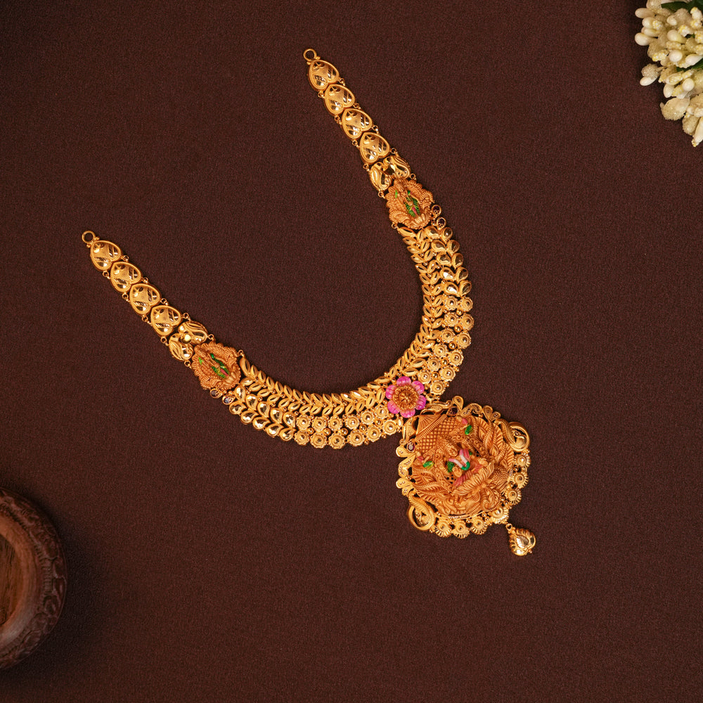Temple Inspired Lakshmi with Meenakshi Amman Gold Necklace