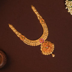 Temple Inspired Lakshmi with Meenakshi Amman Gold Necklace