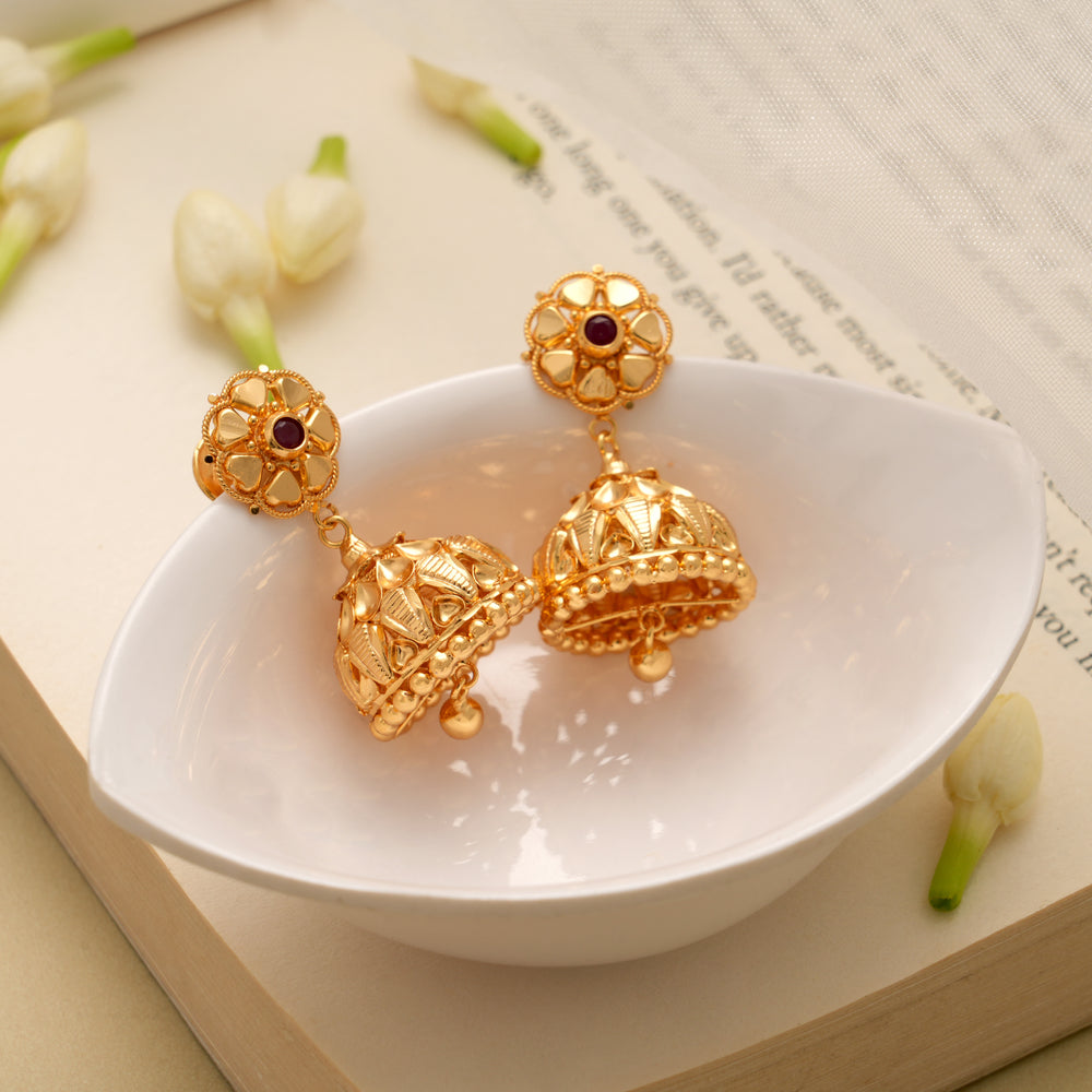 Classic Flower Design Golden Jhumkas