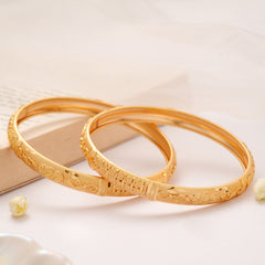 Traditional Leaf Design Engraved Golden Bangles