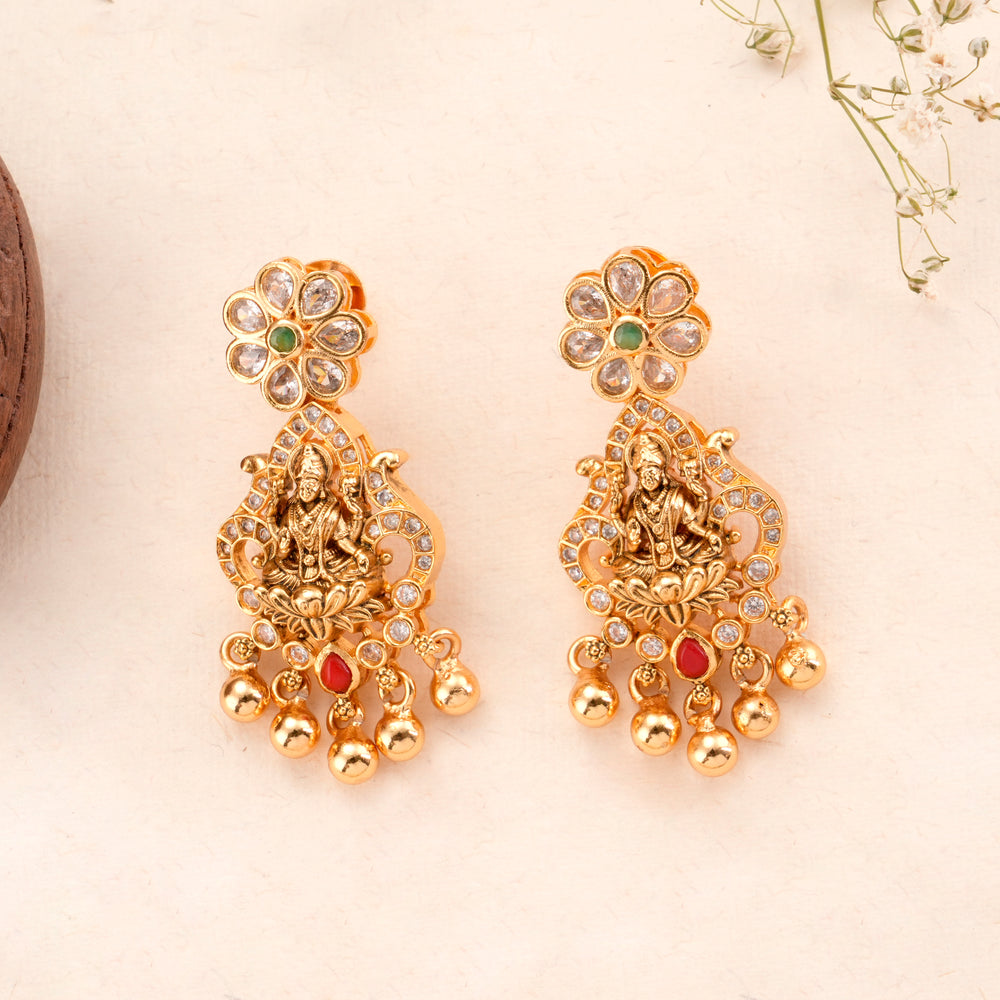 Traditional Mahalakshmi with Golden Drop Earring