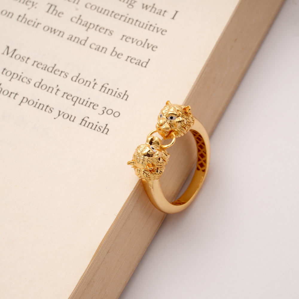 Double Headed Tiger Design Golden Ring