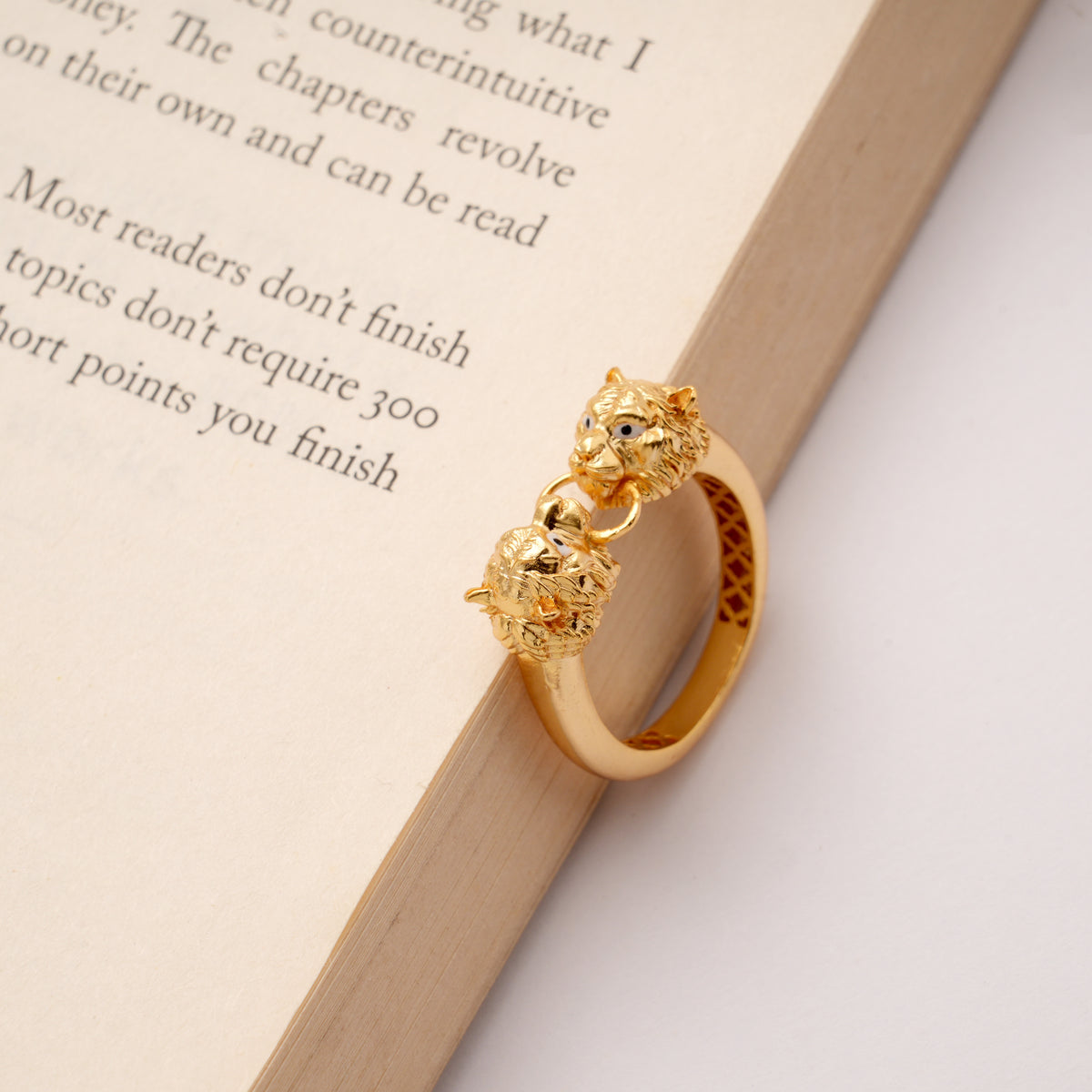 Double Headed Tiger Design Golden Ring