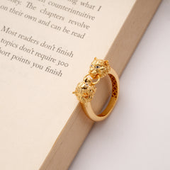 Double Headed Tiger Design Golden Ring