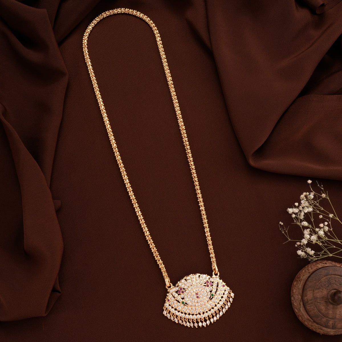 Mango Pendant White Stones Golden Chain