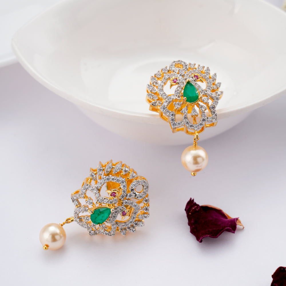 Emerald with Single Pearl Drop Swarovski Earring