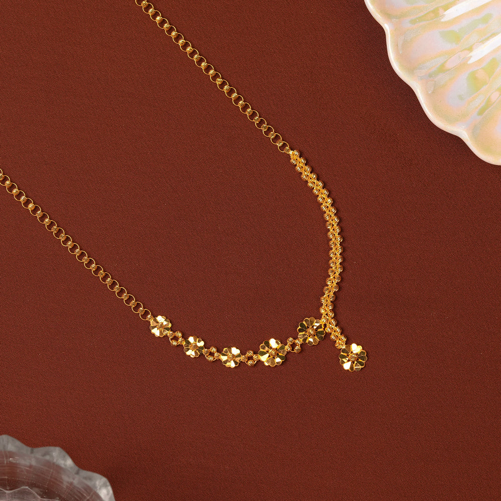 Gold Fancy Chain Necklace with Small Flower Links