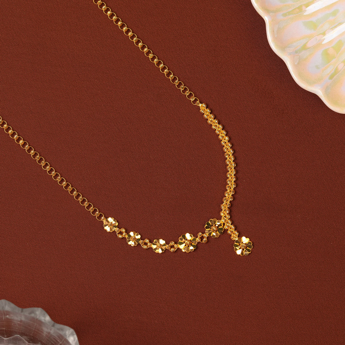 Gold Fancy Chain Necklace with Small Flower Links