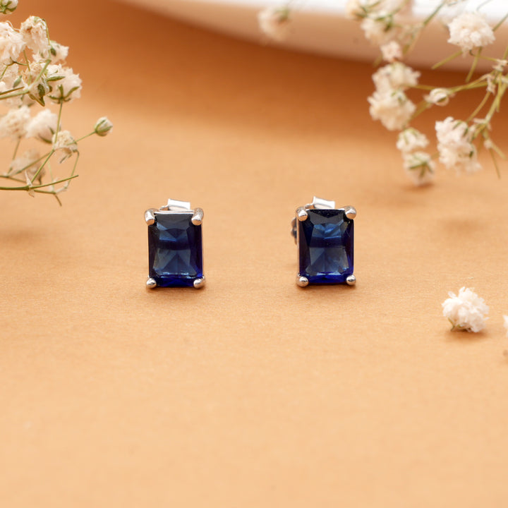 Halo Blue Sapphire Silver Stud