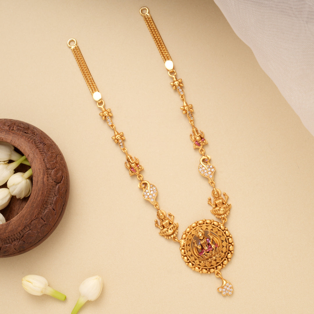 Traditional Circular Floral Lakshmi Golden Necklace