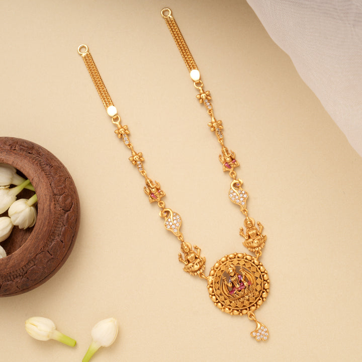 Traditional Circular Floral Lakshmi Golden Necklace
