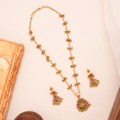 Traditional Dual Peacock Golden Pendant Necklace Set