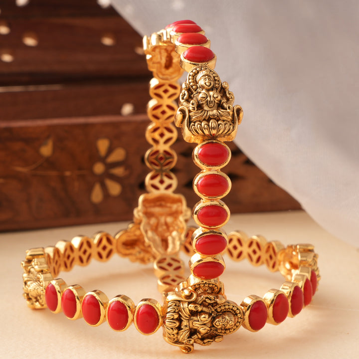 Goddess Antique Lakshmi with Coral Design Bangle