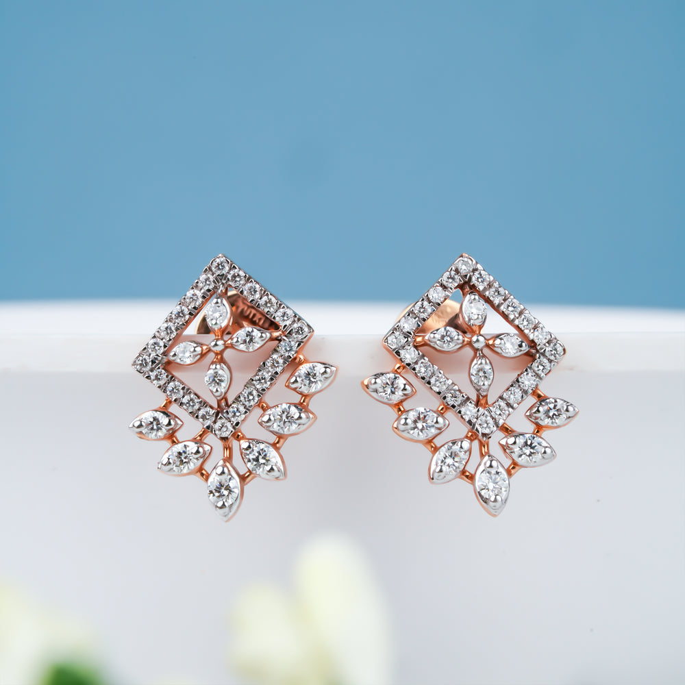 Geometric Design Leafy Pattern Diamond Earring