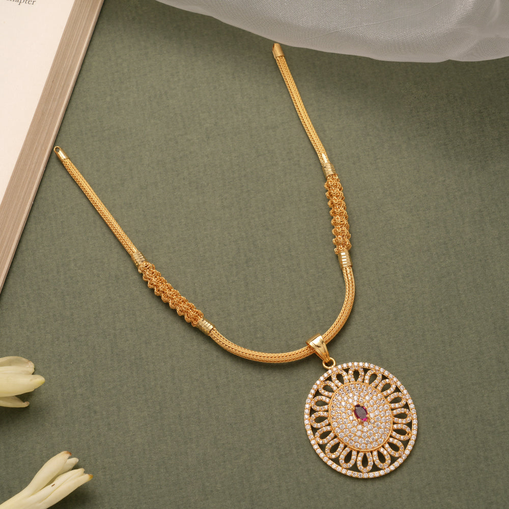 Classic Floral Circular Pendant Golden Necklace