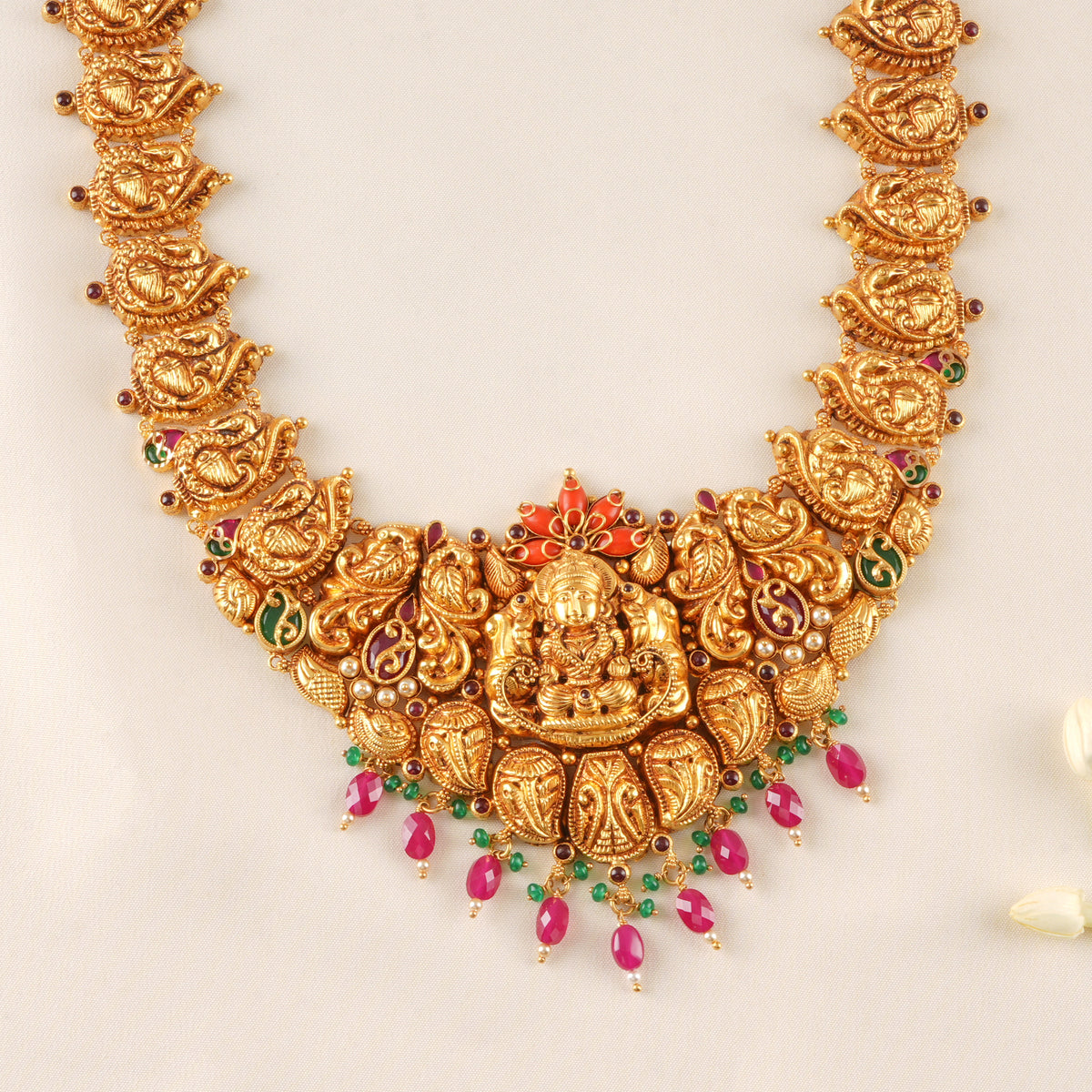 Traditional Lakshmi Ruby Beads Gold Haram