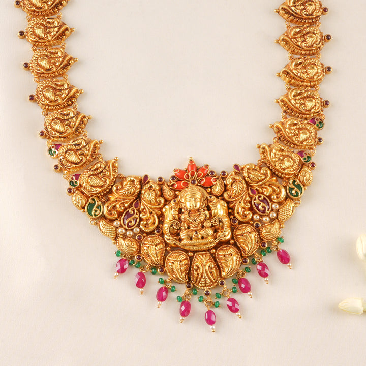 Traditional Lakshmi Ruby Beads Gold Haram