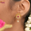 Floral Ruby White Stone Drop Gold Earring