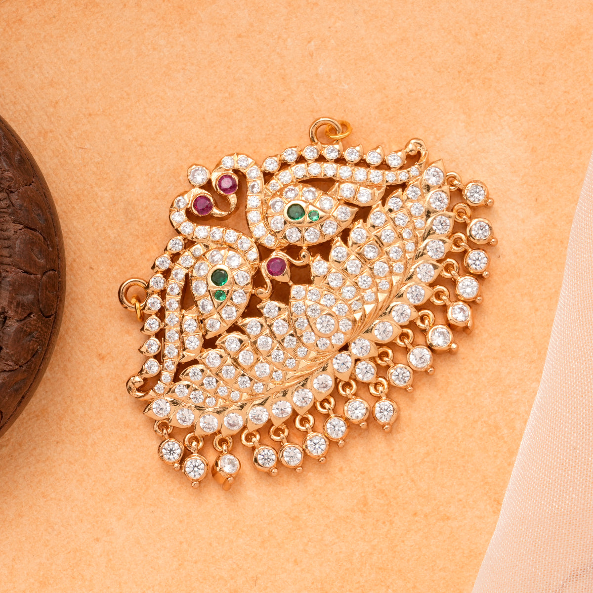 Twin Peacock Design Attigai Golden Pendant