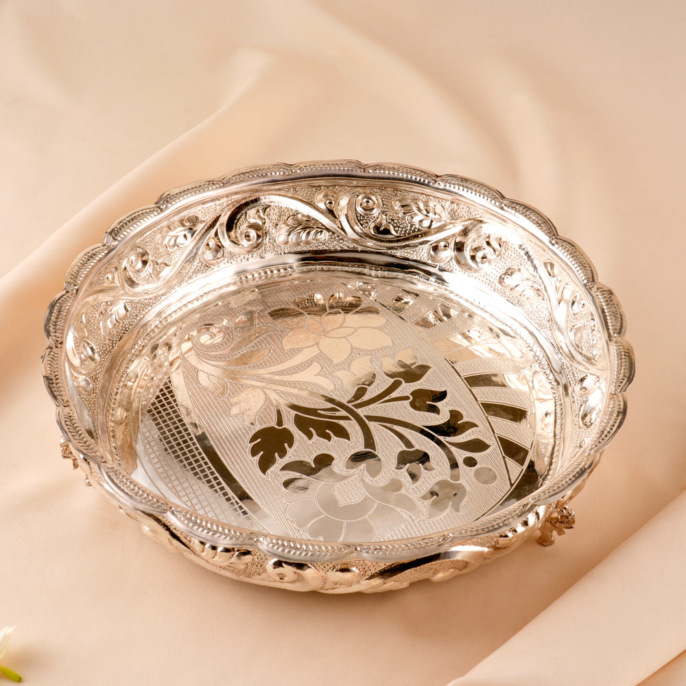 Floral and Leaf Silver Thamboolam Plate