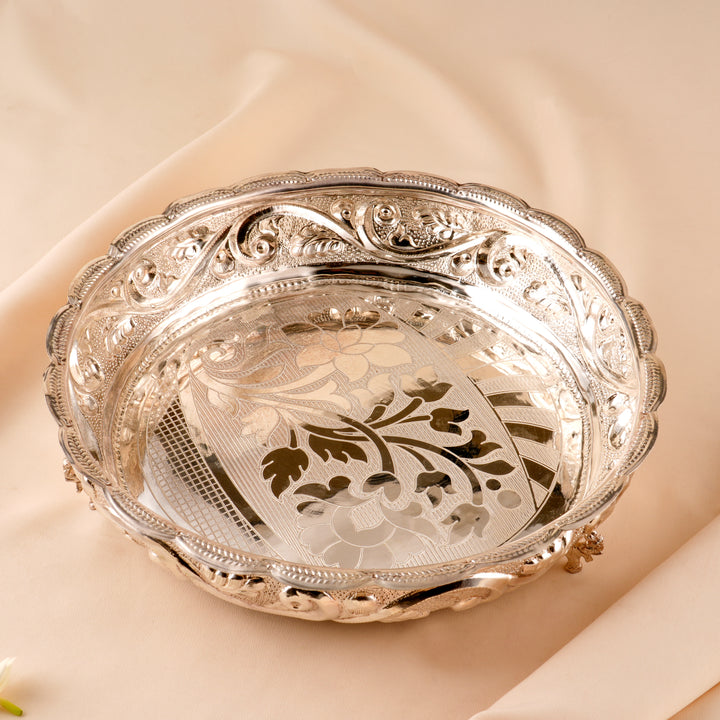 Floral and Leaf Silver Thamboolam Plate