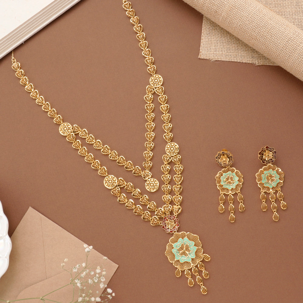 Golden Double Layer Heart Turkey Necklace Set