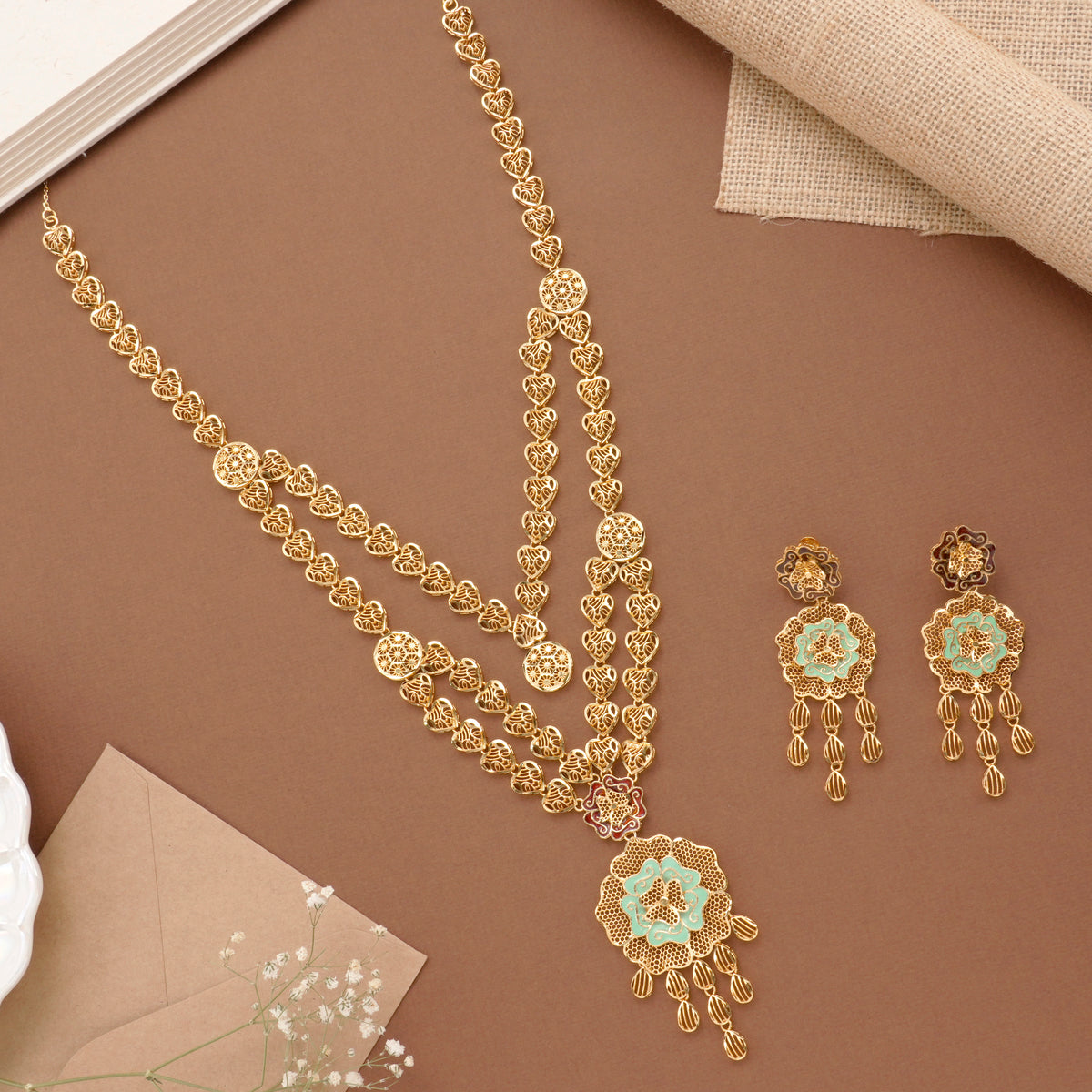 Golden Double Layer Heart Turkey Necklace Set