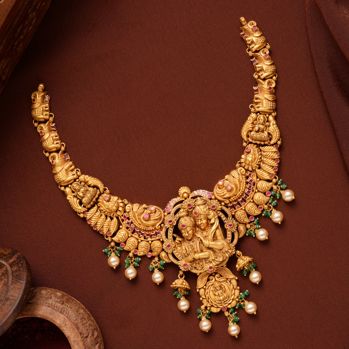 Ram Seetha Nagas Pearl Drops Gold Necklace