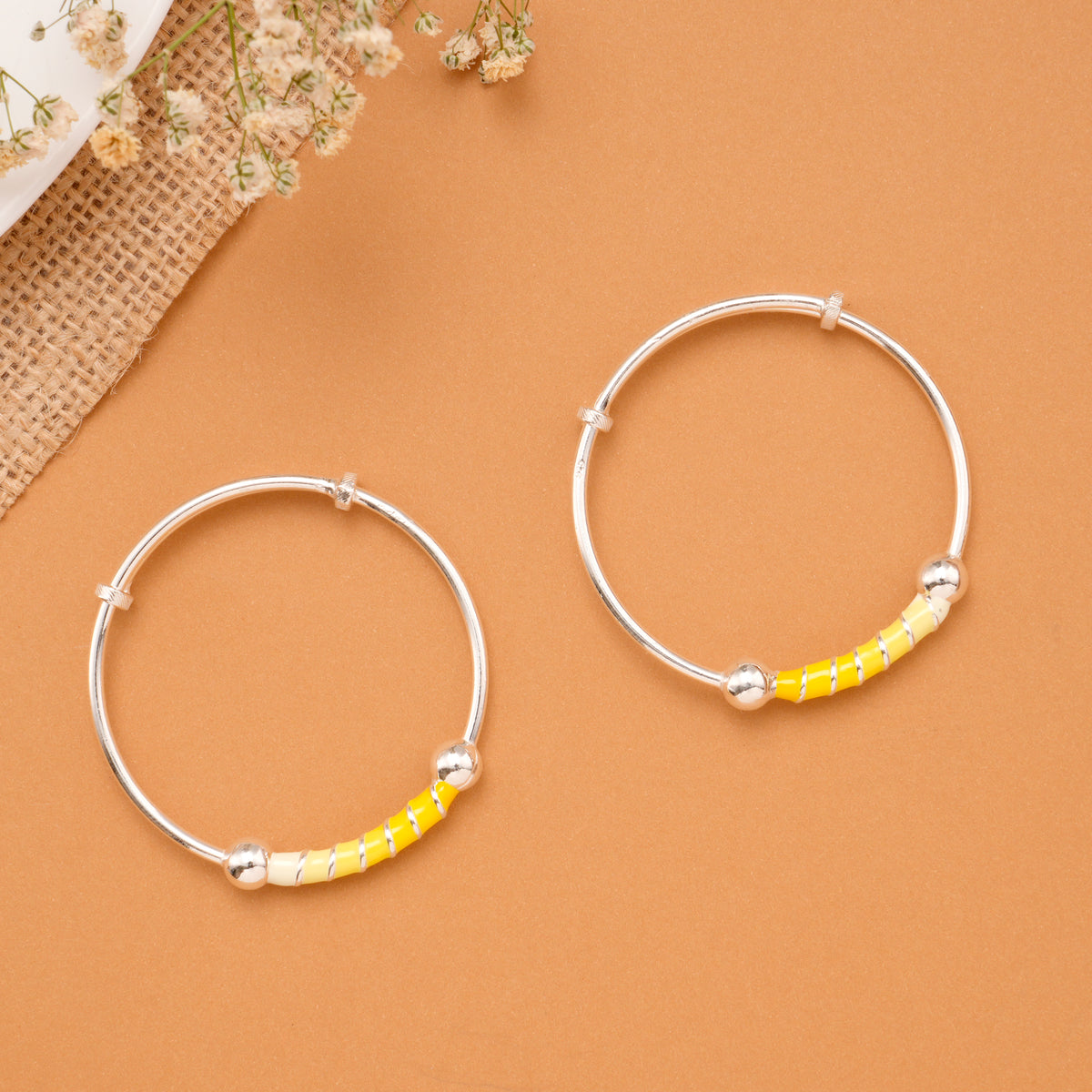 Yellow Enamel Bead Baby Silver Bangle