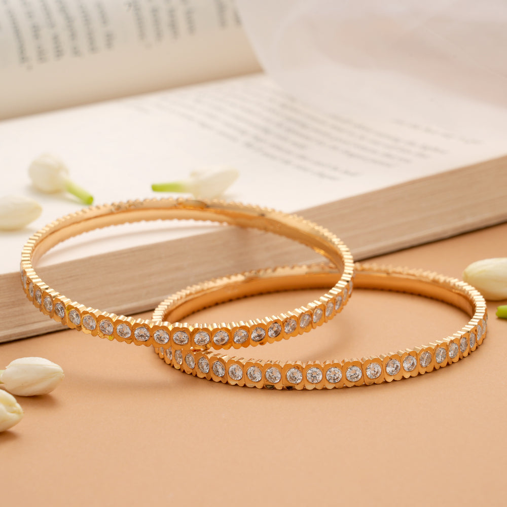 Sleek Design White Stone Golden Bangles