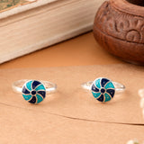 Flower Pattern Blue Enamel Silver Toe Ring