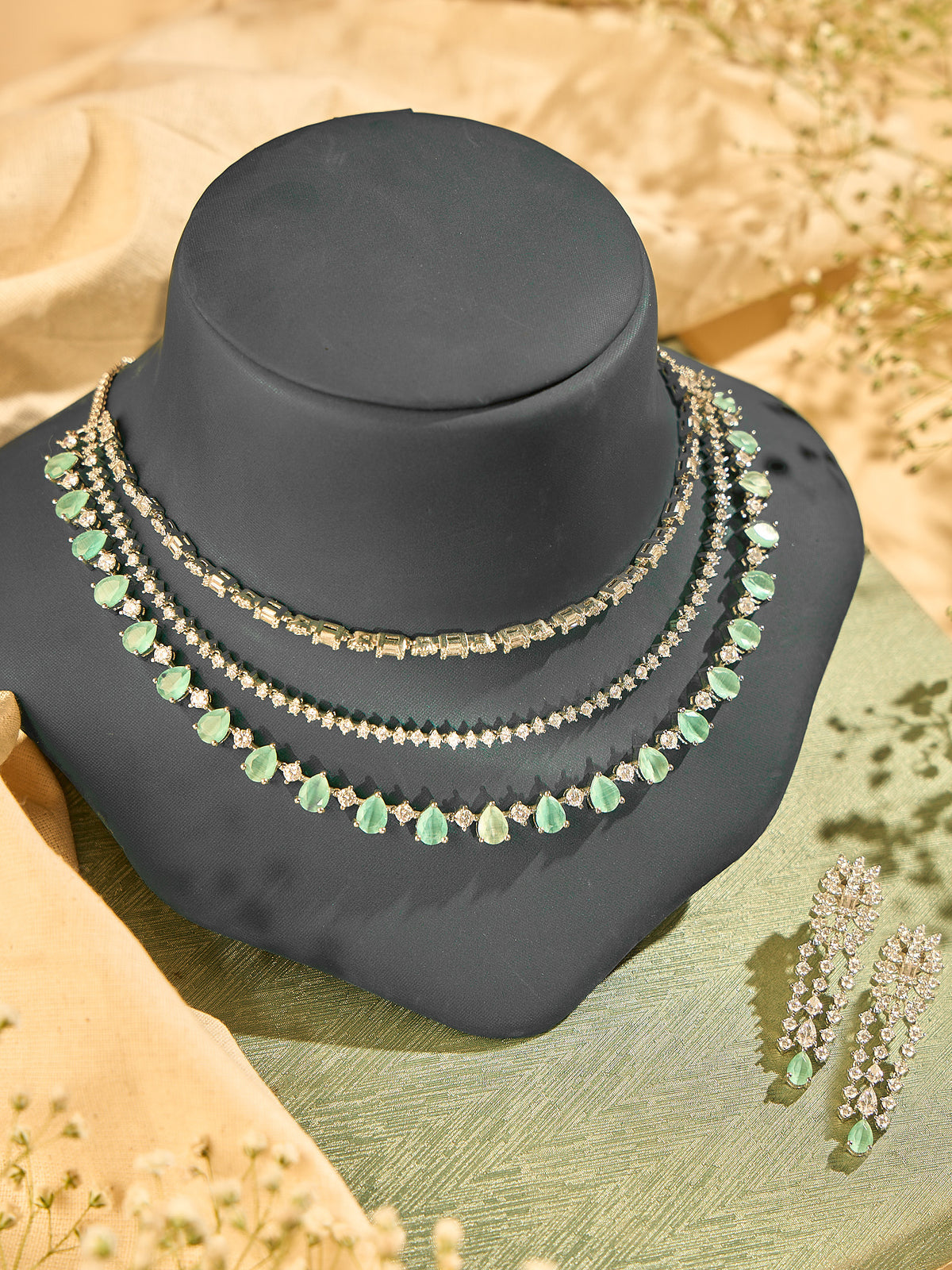 Green Cubic Crystal Necklace Set
