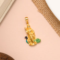 Lord Murugan Enamel Peacock Gold Pendant