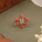 Beautiful Ruby Stone Floral Gold Ring