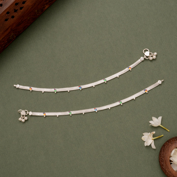 Multicolor Leaf Charm Silver Anklet