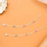 Green & Pink Bead Silver Anklet
