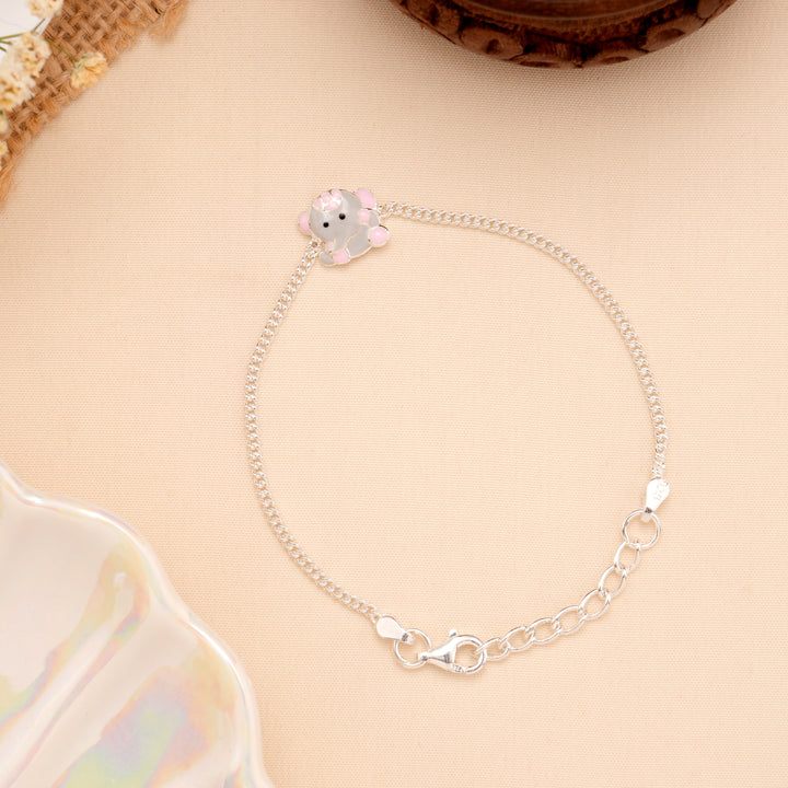 Cute Pink Elephant Enamel Baby Silver Bracelet