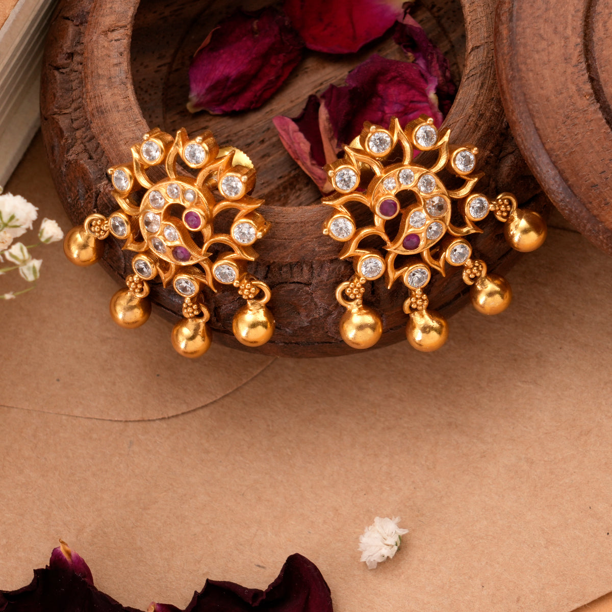 Peacock Design Nagas Golden Drops Earring