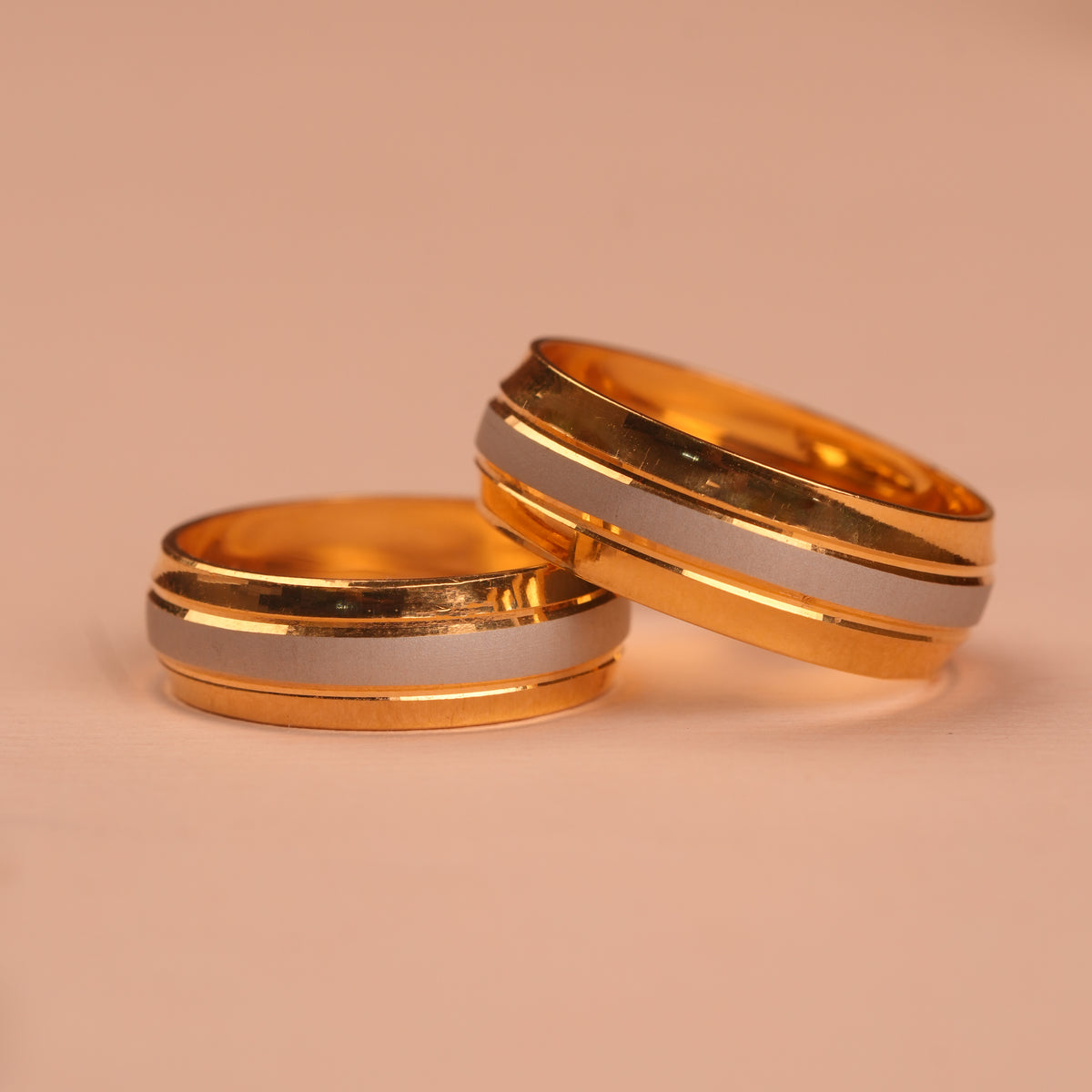 Gold Two-Tone Wedding Couple Rings