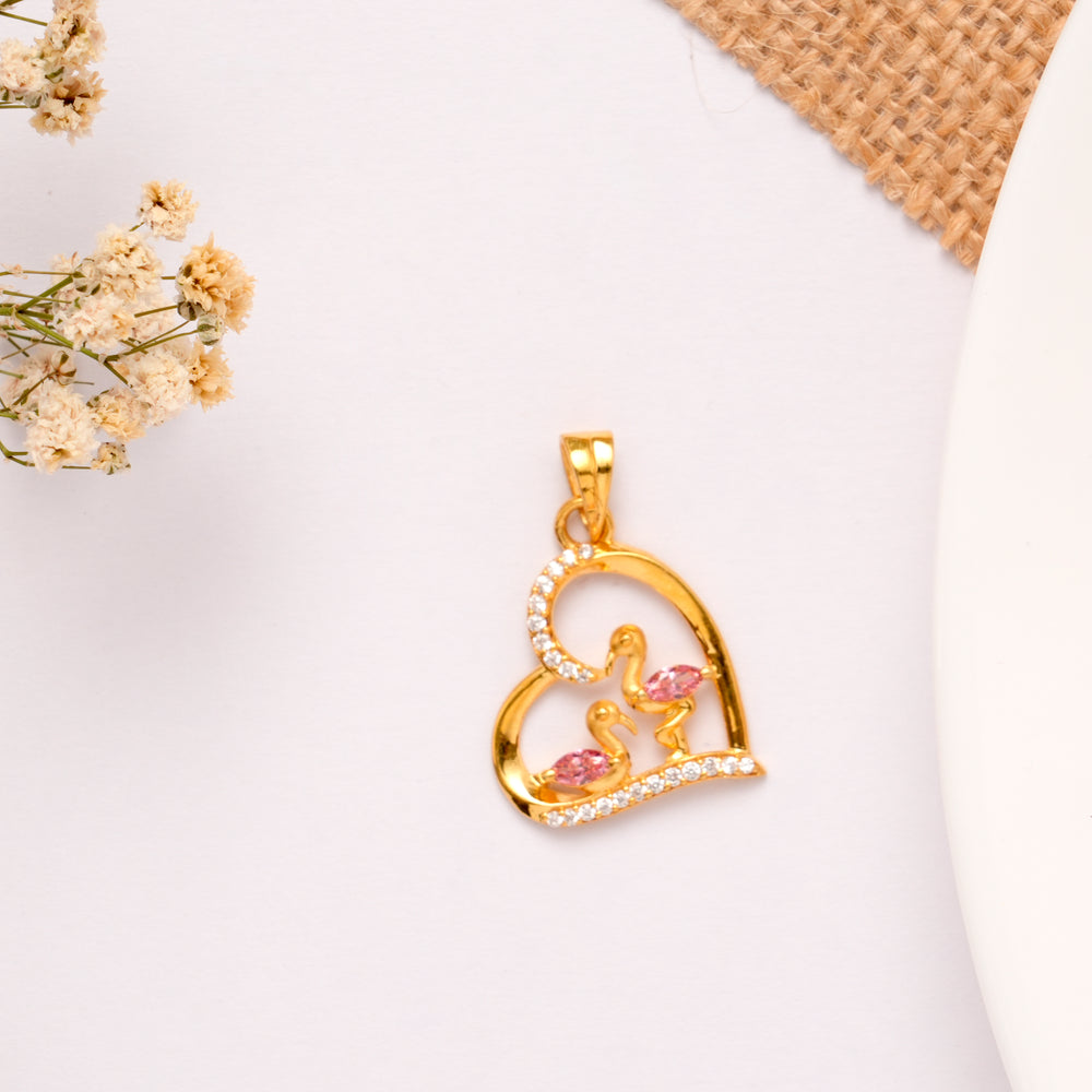 Twin Birds Heart Design Golden Pendant