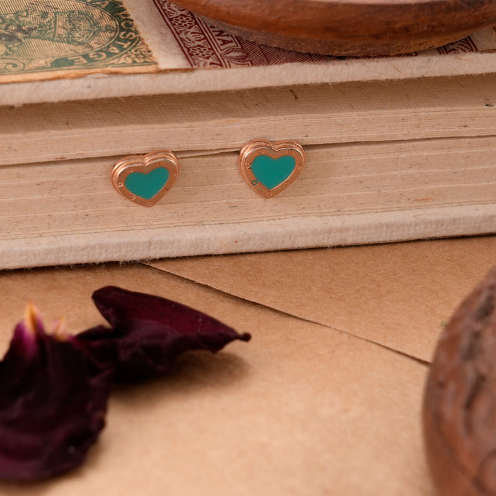 Blue Enamel Heart Silver Rose Gold Stud