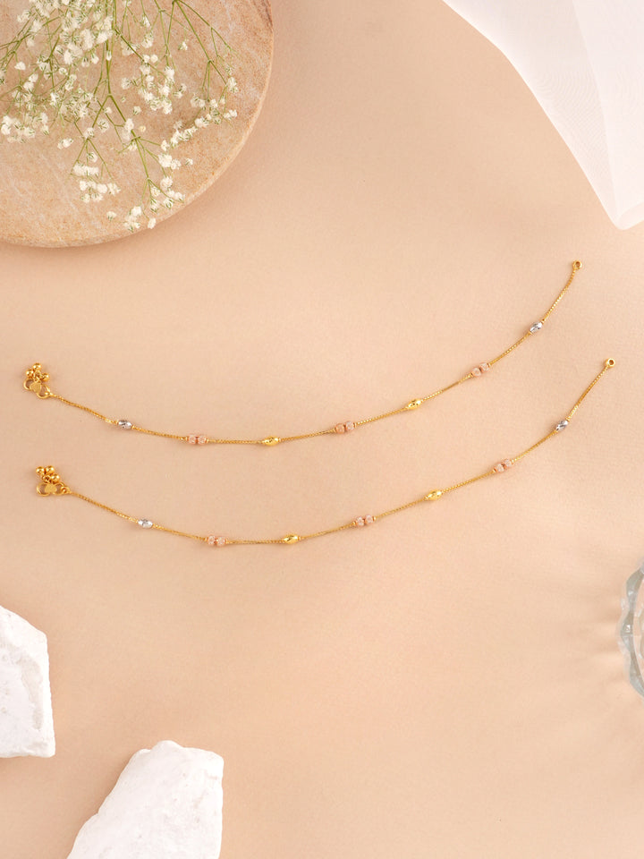 Fancy Triple Tone Ball Gold Anklet