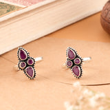 Antique Leaf Ruby Silver Toe Ring