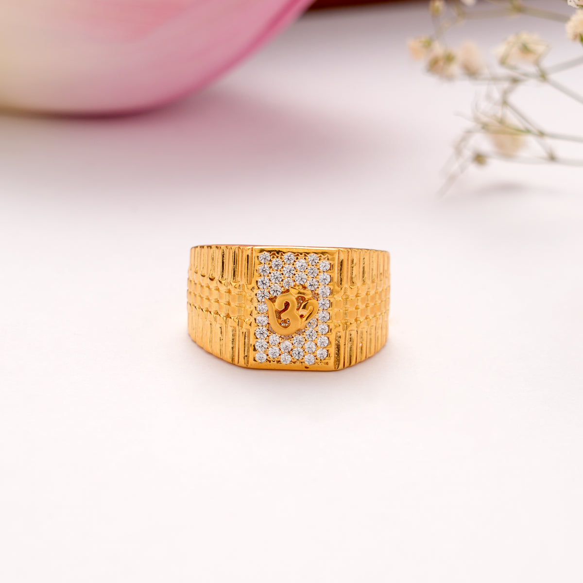 OM Pattern White Stone Golden Ring