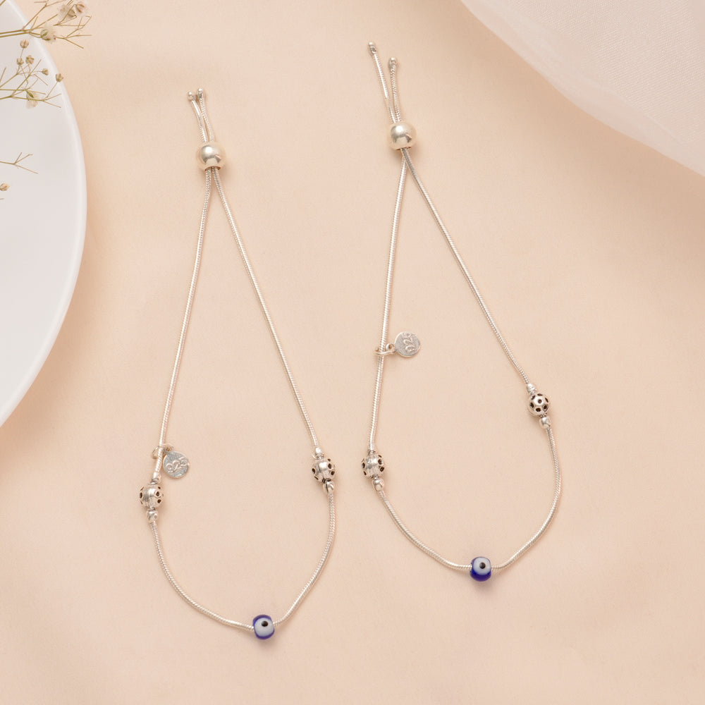 Ball Design Evil Eye Silver Anklet