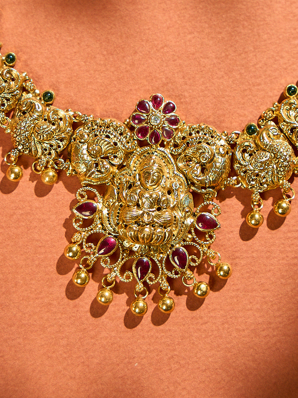 Ruby-Emerald Peacock Necklace