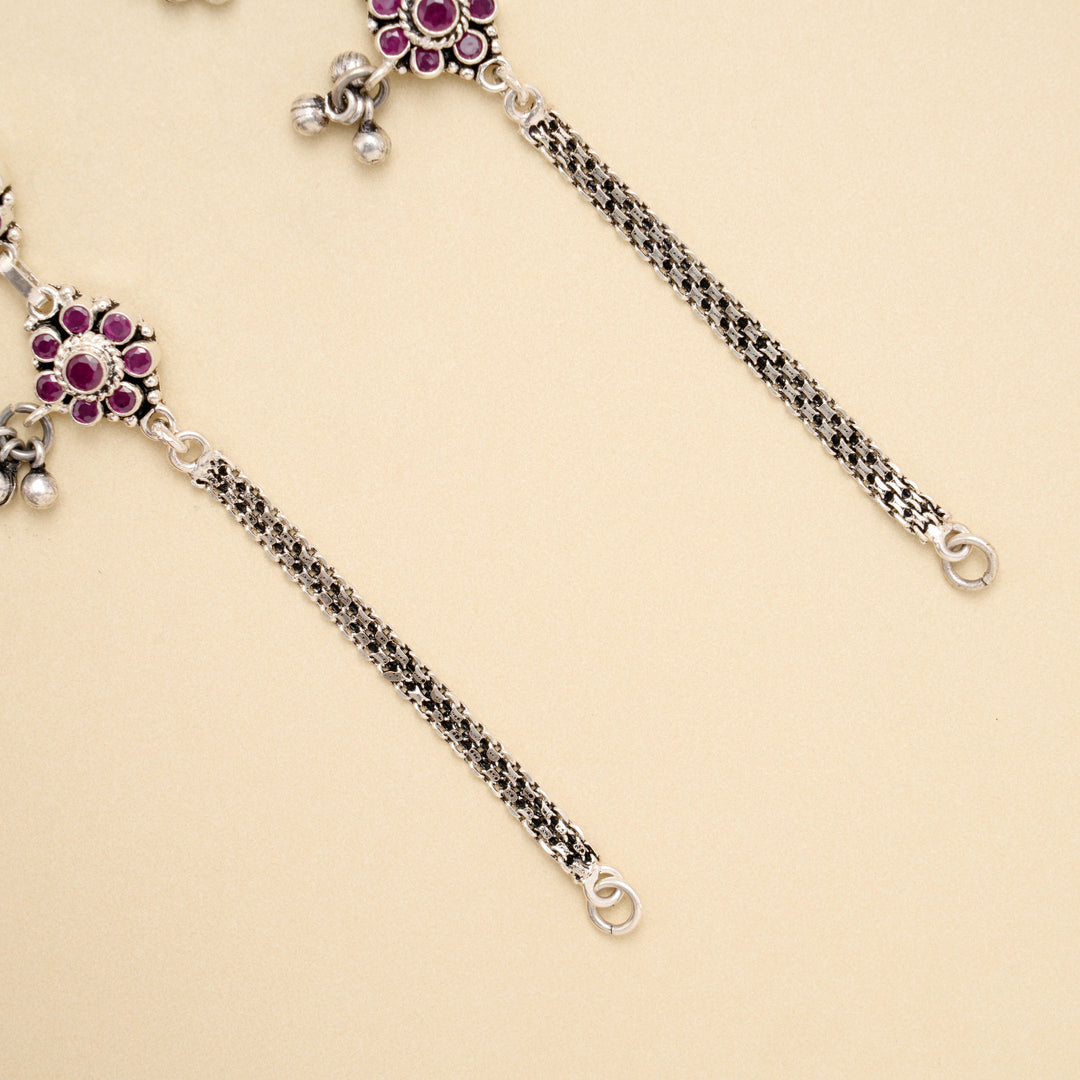 Ruby Blossom Drop Antique Silver Anklet