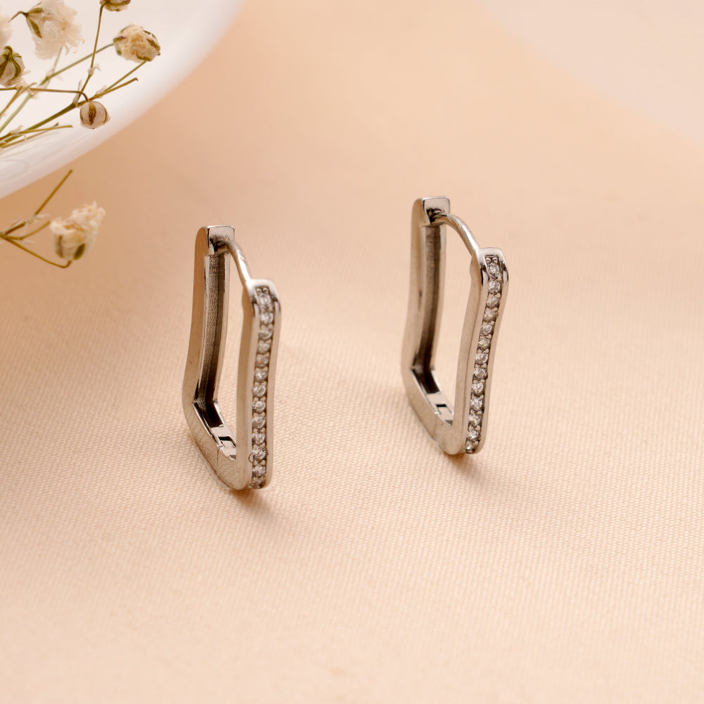 Geometric Rectangle Hoop Silver Stud