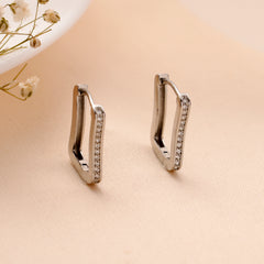 Geometric Rectangle Hoop Silver Stud