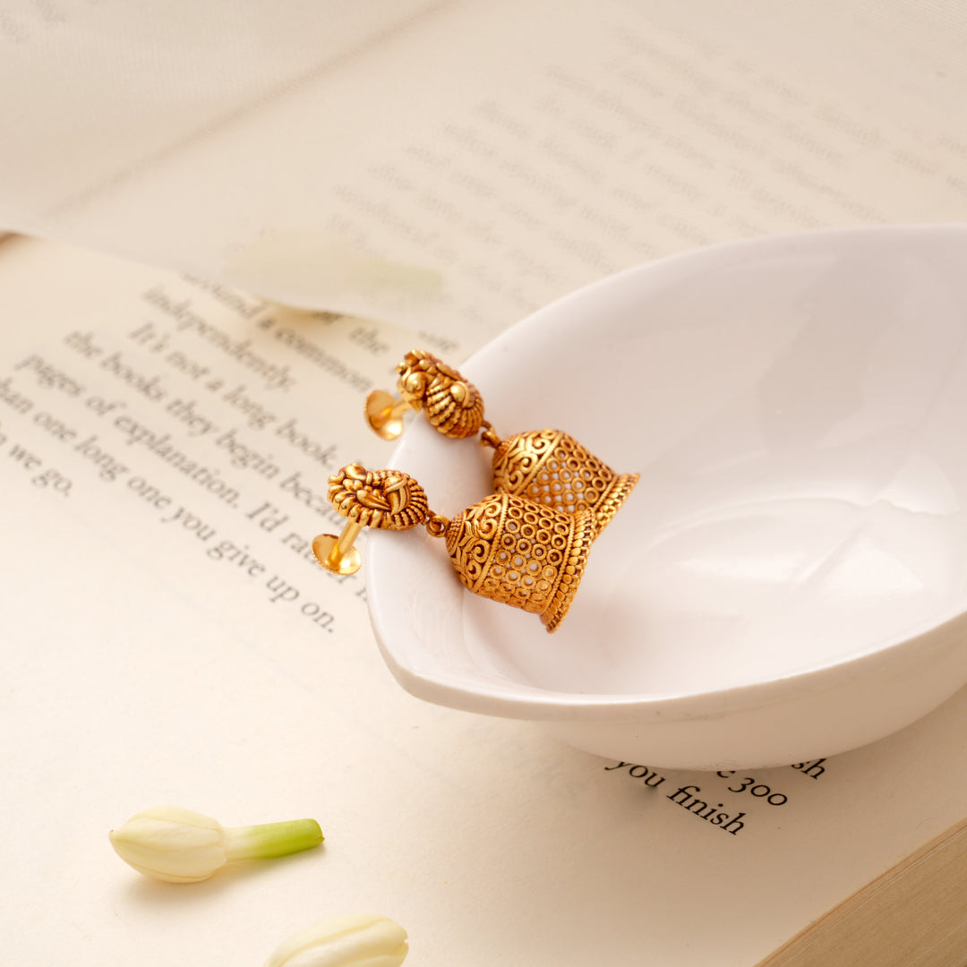 Minimal Peacock Design Nagas Golden Jhumkas